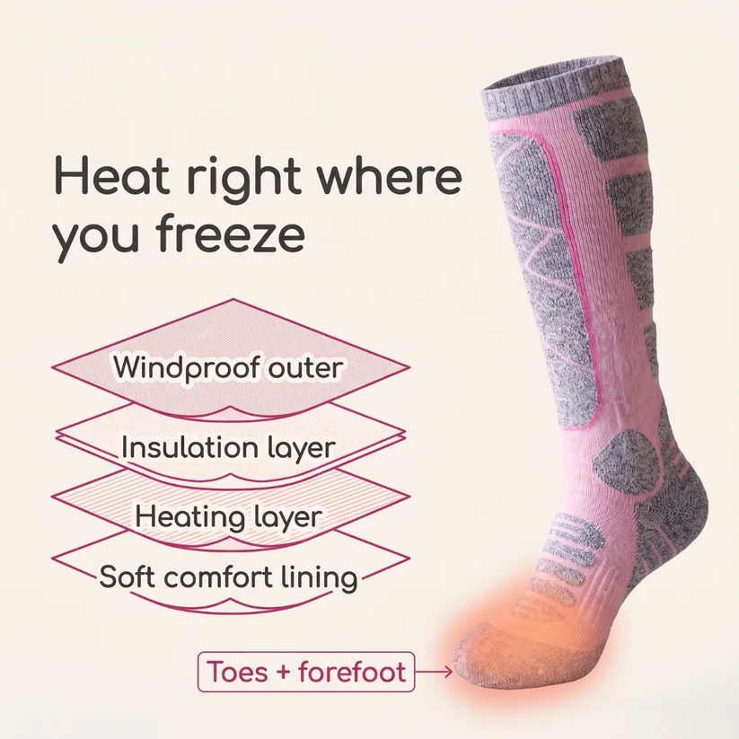 Rechargeable Battery Heated Knee-High Socks – Wireless Cold-Resistant Winter Warm Long Socks