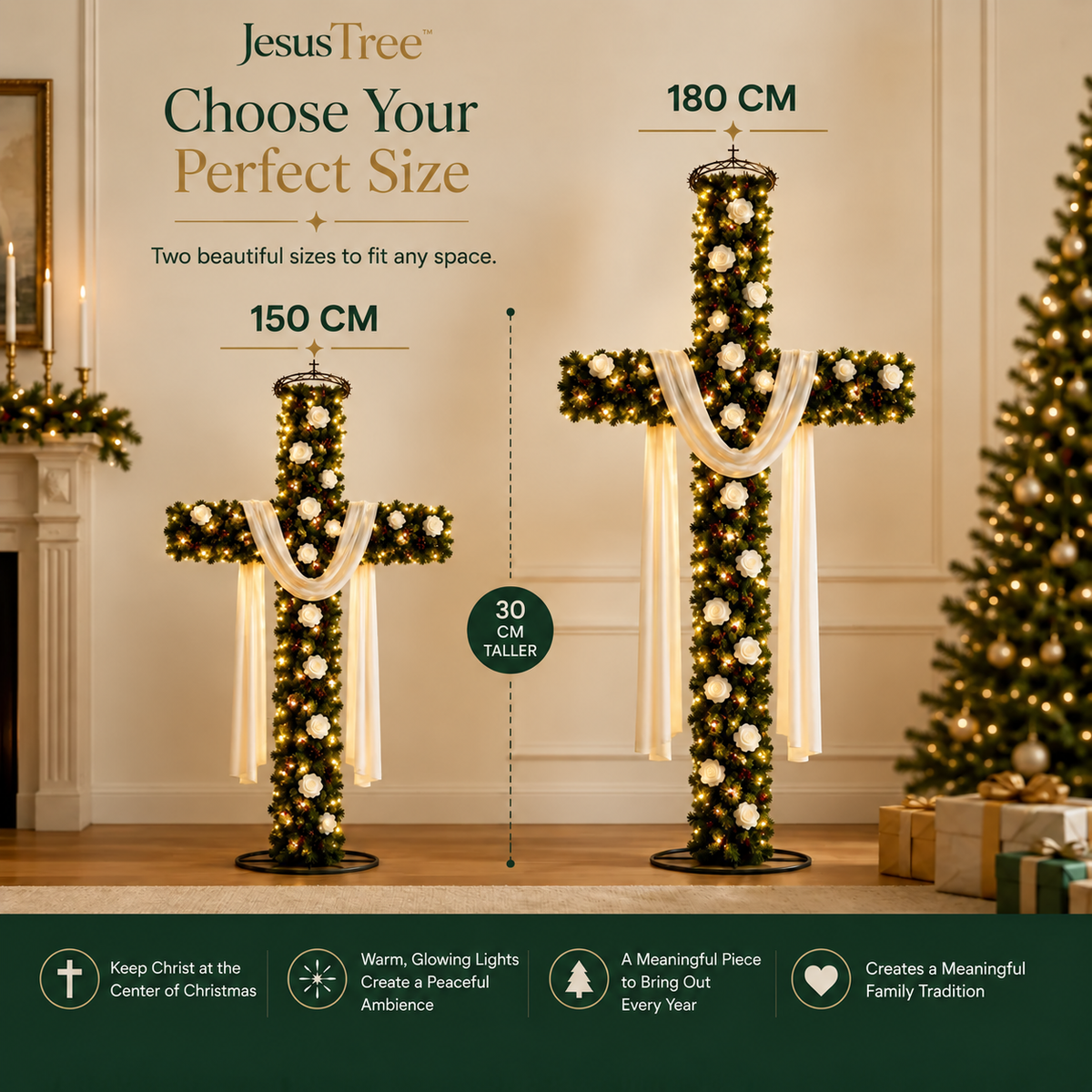 ✝️ Lighted Christmas Cross Tree – Keep Christ at the Center of Christmas