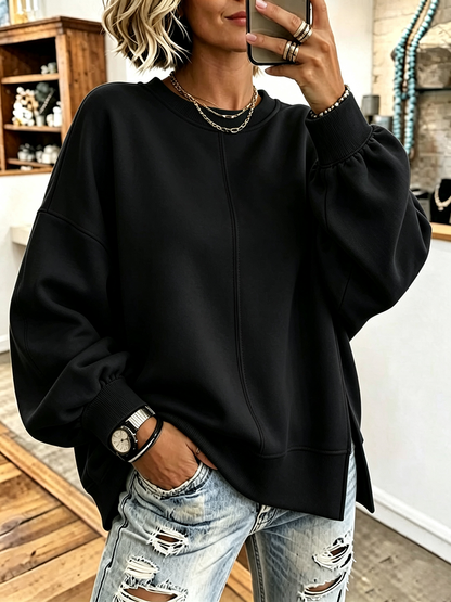 Chic Vibrant Green Oversized Casual Long-sleeve Sweatshirt