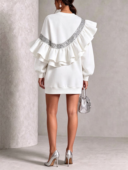 Glamorous Sequin Ruffled Oversize Sweatshirt Mini Dress