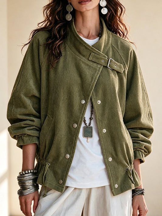 Stylish Casual Corduroy Jacket With Asymmetric Collar
