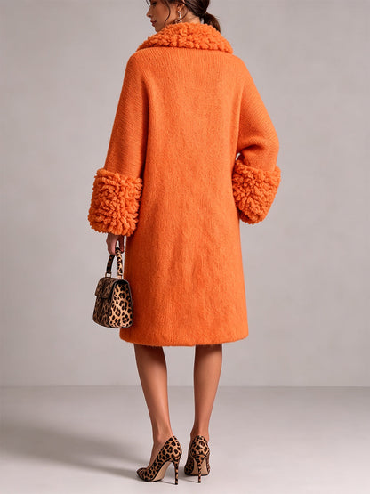 Cozy Textured Fuzzy Knit Midi Coat