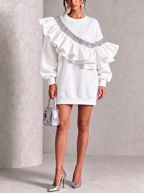 Glamorous Sequin Ruffled Oversize Sweatshirt Mini Dress