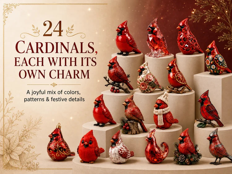 A variety of decorative red cardinal Christmas bird ornaments