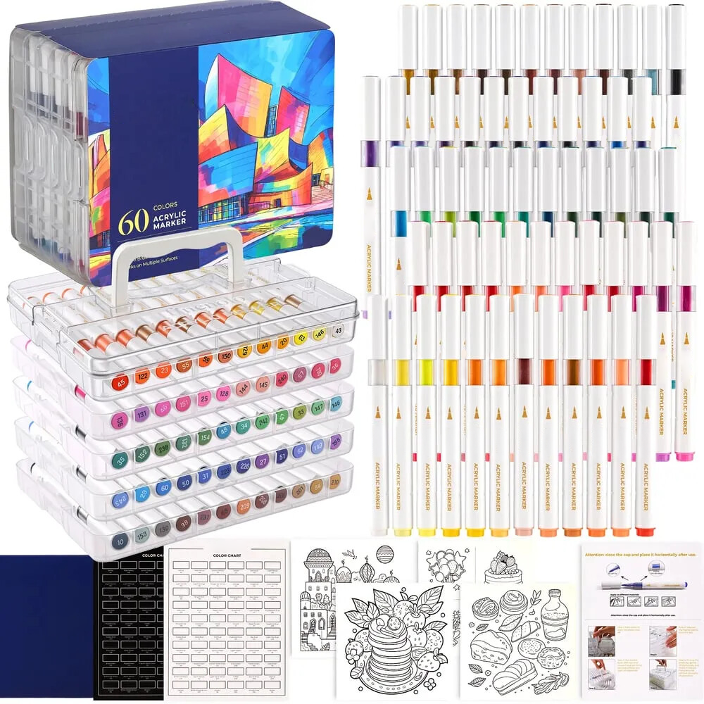 Brush Tip Acrylic Markers Set (24/36/60 Pack)