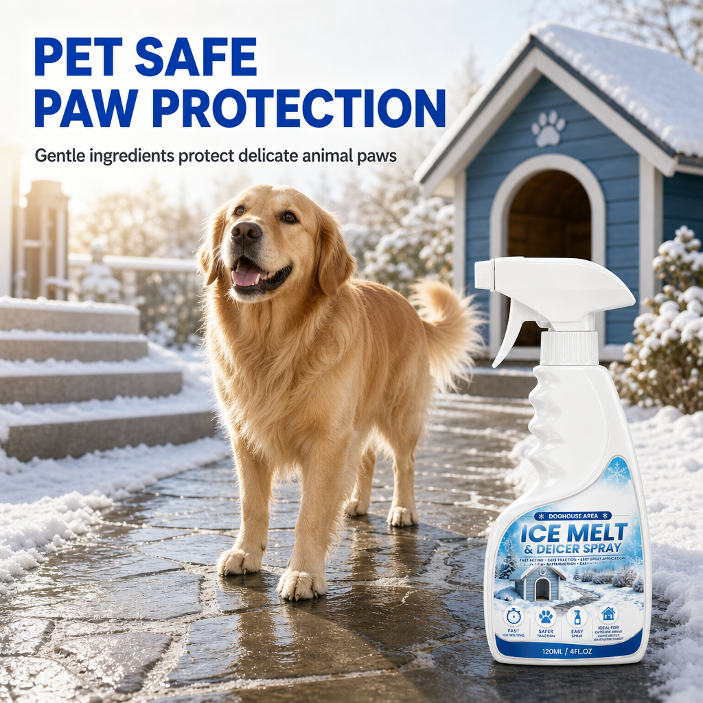 Outdoor De-Icing & Snow Melting Spray – pet-safe, dissolves frost on contact. Clear steps, walkways & patios fast