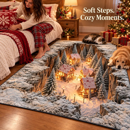 Optical Illusion Christmas Scene Rug | Bring A Hidden Winter Village To Your Floor