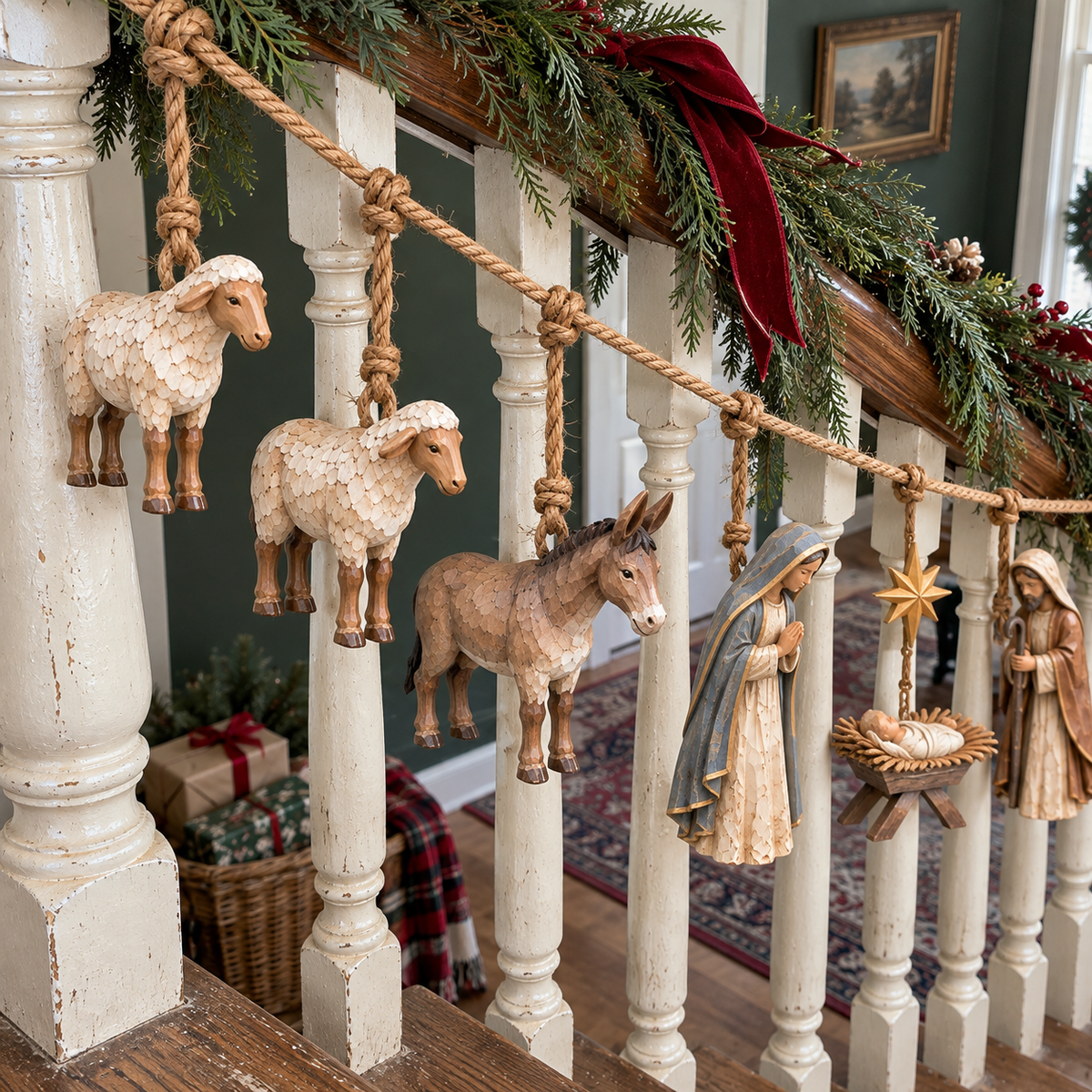 🎄 Handcrafted Wooden Nativity Garland – Rustic Christmas Decor