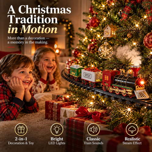 🎄 Magical Christmas Tree Train Set – Moving Train with Lights, Sounds & Steam for a Holiday Tree That Comes to Life