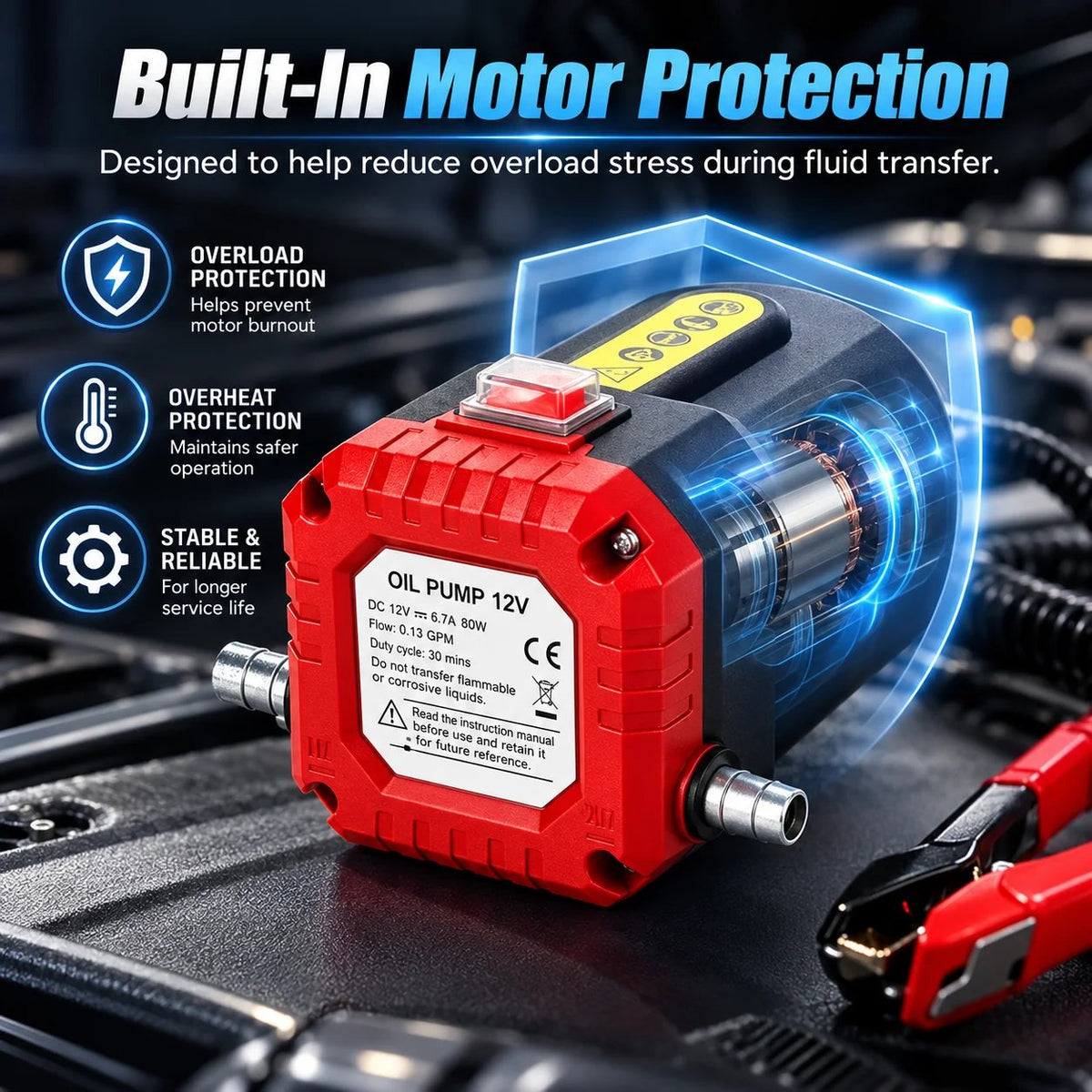 12V 80W Electric Oil Extractor Pump – Engine Oil & Gear Oil Transfer Kit with Hoses