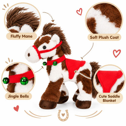 🔥Christmas Sale🎁Christmas Animated Electric Musical Plush Pony Toy, Spotted Soft Stuffed Horse Animal