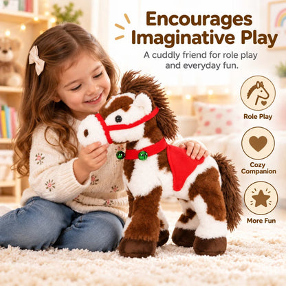 🔥Christmas Sale🎁Christmas Animated Electric Musical Plush Pony Toy, Spotted Soft Stuffed Horse Animal