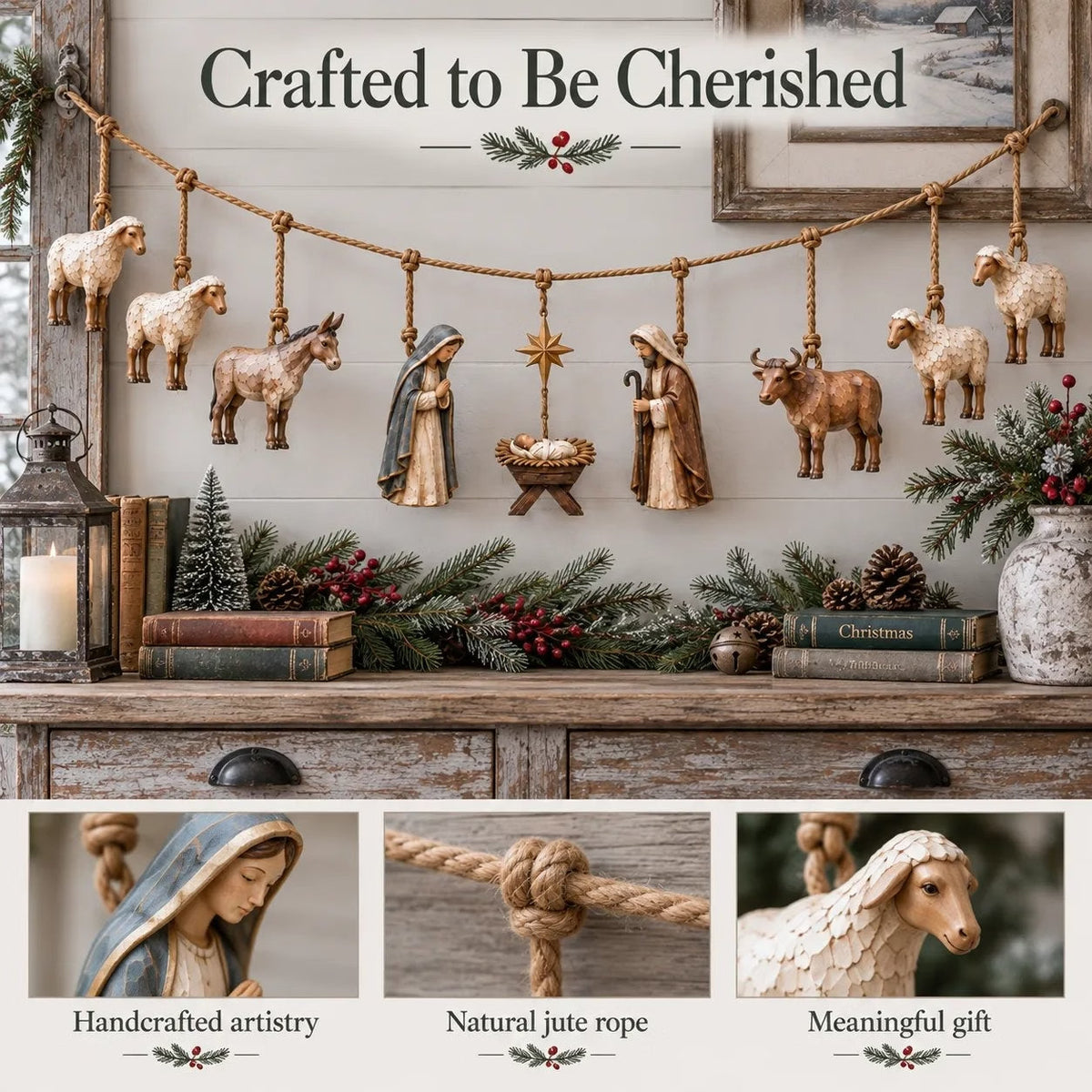 🎄 Handcrafted Wooden Nativity Garland – Rustic Christmas Decor
