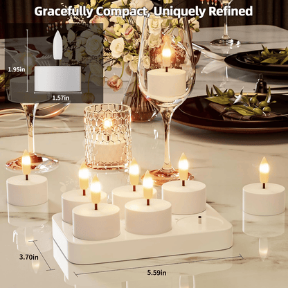 Rechargeable Flameless LED Tea Lights, Charging Station & Remote Included, Flickering Fake Candles, Safe No Flame Candle for Home