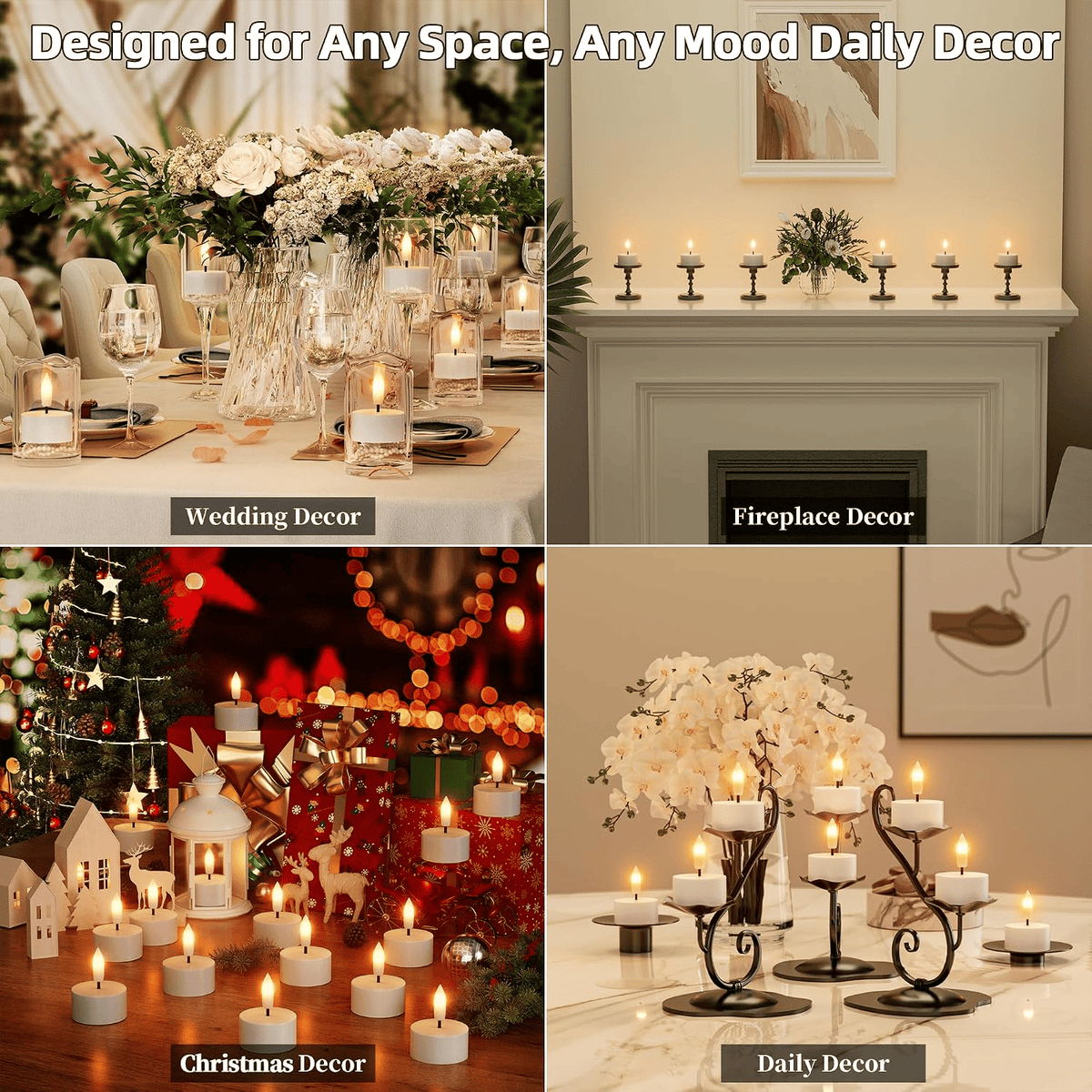 Rechargeable Flameless LED Tea Lights, Charging Station & Remote Included, Flickering Fake Candles, Safe No Flame Candle for Home