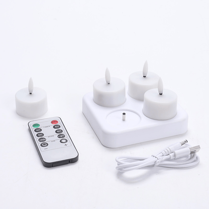 Rechargeable Flameless LED Tea Lights, Charging Station & Remote Included, Flickering Fake Candles, Safe No Flame Candle for Home