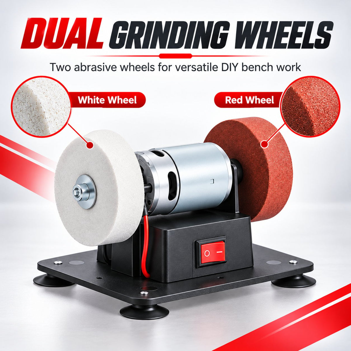 100W Mini Bench Grinder – Variable Speed & Dual Grinding Wheels for Sharpening, Deburring and DIY Projects