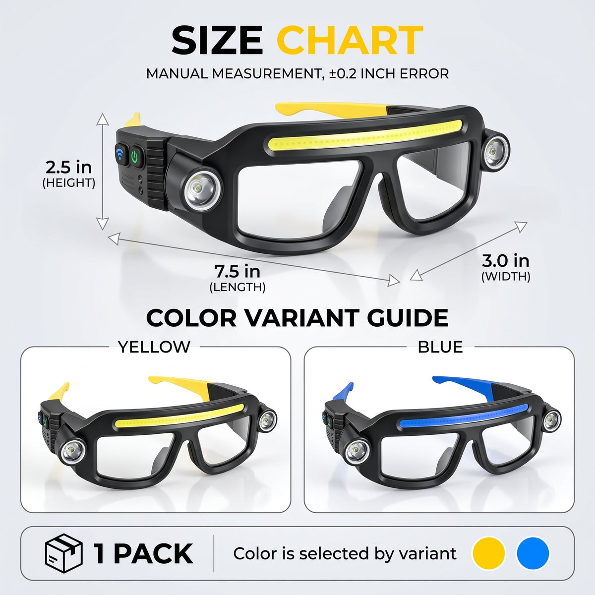 🔦 Rechargeable LED Headlamp Glasses – Hands-Free Lighting, Wave On/Off