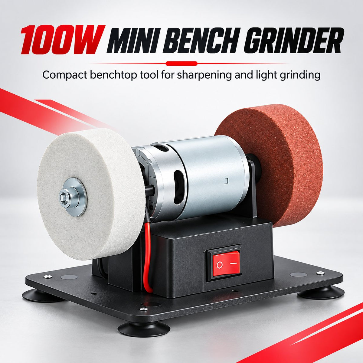 100W Mini Bench Grinder – Variable Speed & Dual Grinding Wheels for Sharpening, Deburring and DIY Projects
