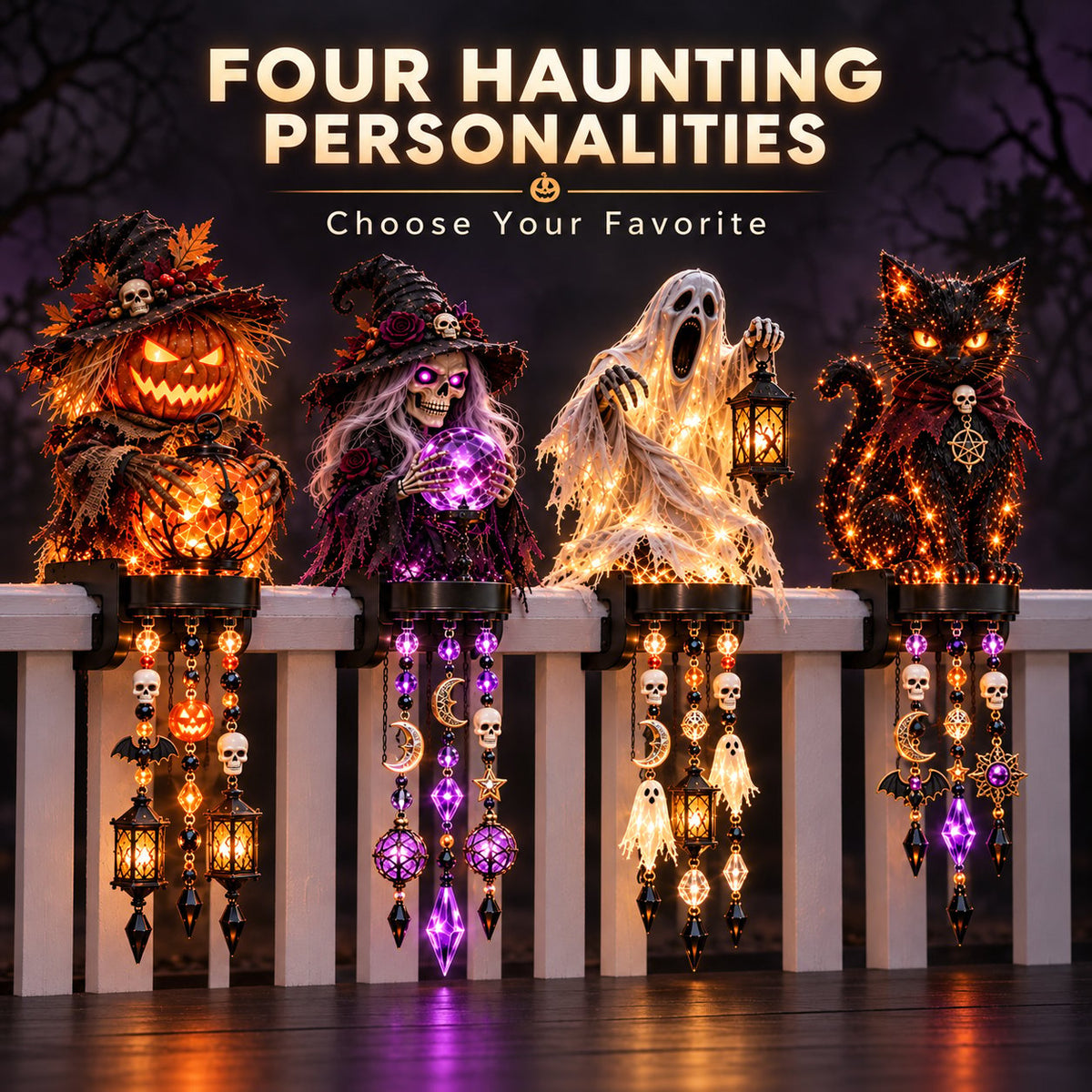 🏡🔥HOT SALE🔥🎃 Halloween Character Glow Cascade Railing Lights – Pumpkin, Witch, Ghost & Black Cat