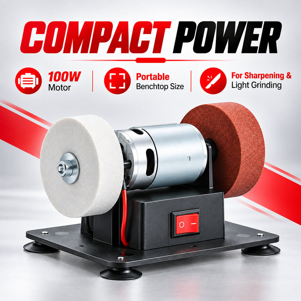 100W Mini Bench Grinder – Variable Speed & Dual Grinding Wheels for Sharpening, Deburring and DIY Projects